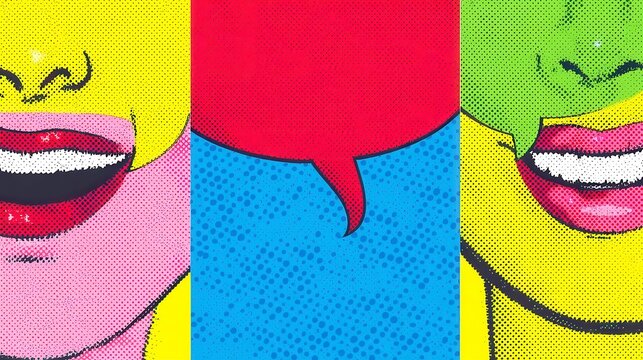 Vintage comic pop art illustration featuring a friendly business team sharing laughter over creative designs in a minimalist workspace, bright retro colors and bold outlines