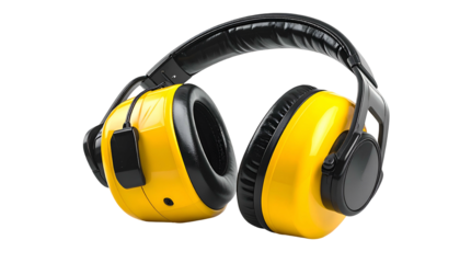 Yellow and black over-ear noise-canceling headphones on a transparent background