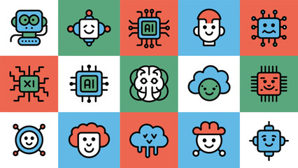 Colorful AI and technology icons in a grid pattern