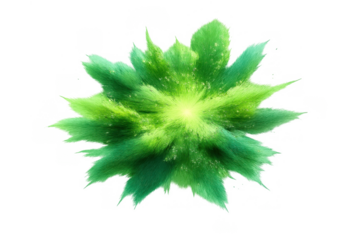 Green powder explosion creating a vibrant color dust cloud burst, abstract motion for energetic fun and celebration on transparent background