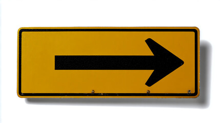 Yellow road sign with an arrow pointing right, on a white background, in the style