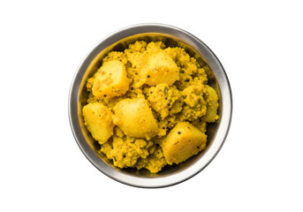 yellow polenta mash in metal bowl top view