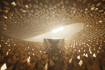 Majestic Gold Swirl Tunnel Product Stage for Valentine's Day with Abstract Geometrical Light Effects