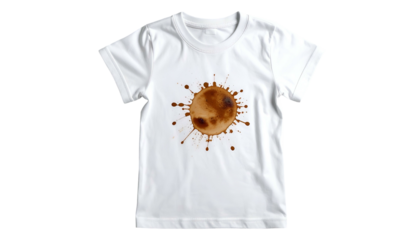 White t-shirt with a coffee stain resembling a planet