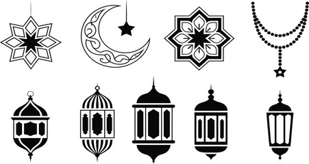 Elegant Islamic lanterns and crescent moon designs for Ramadan