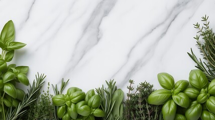 Obraz premium Fresh herbs on marble surface