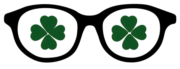 Two oval shapes each containing a green four leaf clover design