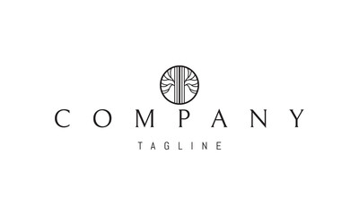 A vector logo featuring an abstract image a tree enclosed within a circle, symbolizing nature, balance, and unity.