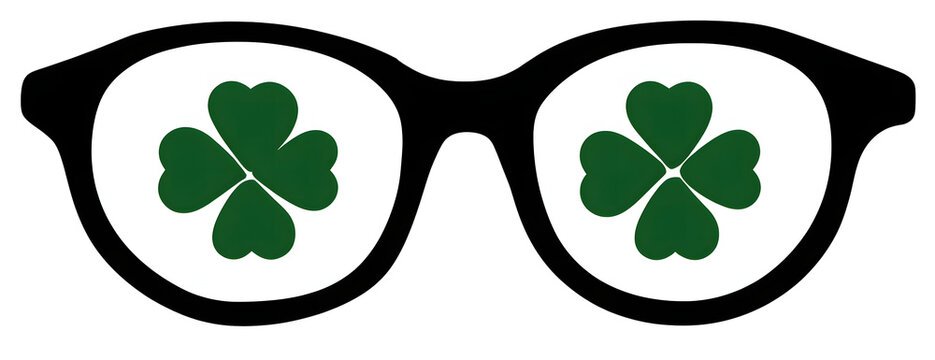Two oval shapes each containing a green four leaf clover design