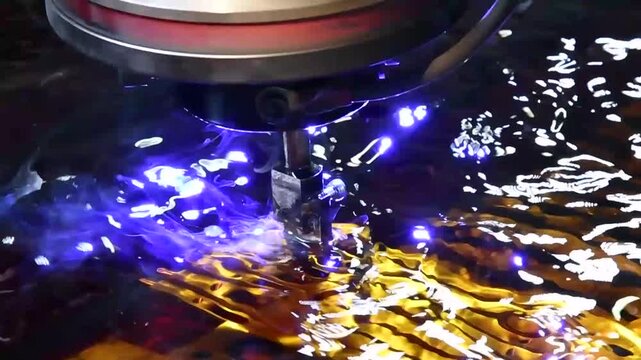 Electric stitching machine, erosion, metal cutting in liquid.  The electroerosion cutting machine cuts out metal parts. 