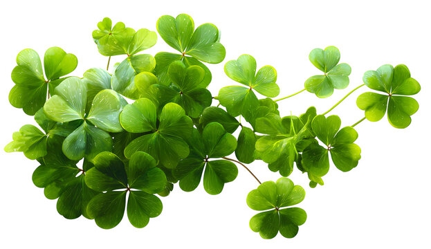 A vibrant collection of four leaf clovers against a dark background