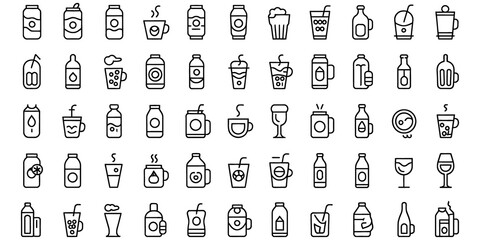 Collection of beverage icons isolated on transparent background