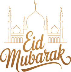 Eid mubarak greeting with mosque illustration