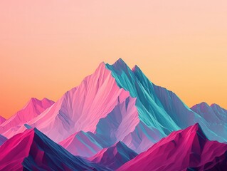 Stylized lowpoly mountains with soft lighting and pastel sunset hues