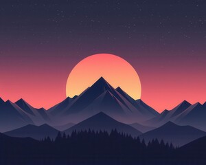 Dramatic timelapse inspired mountain scene with changing sunset sky gradients