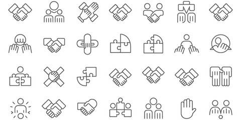 Business teamwork handshake icons set isolated on transparent background