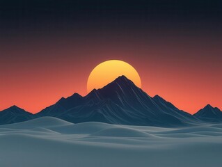 Vast tundra mountain range glowing orange under setting Arctic sun, epic travel tone