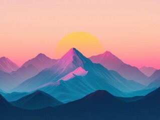 Stylized lowpoly mountains with soft lighting and pastel sunset hues