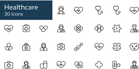 Healthcare icons collection isolated on transparent background