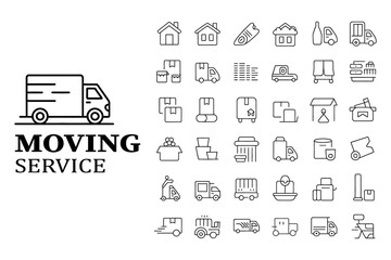 Moving service icons set isolated on transparent background