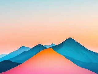 Wide panoramic view of a rocky mountain range bathed in soft sunset glow, tranquil nature background, vibrant colors