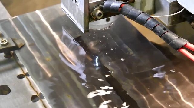 Milling of metal in water. Electroerosion machine, erosion, metal stitching using an electric charge. The electric sewing machine creates iron parts. 
