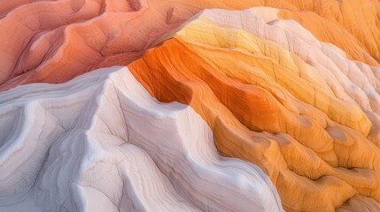 Birdseye view of layered peaks and valleys illuminated by vibrant sunset glow