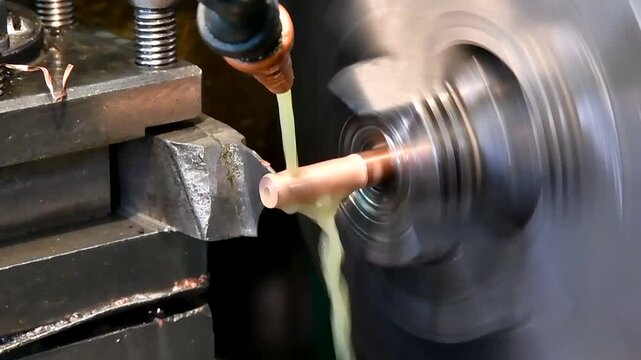 Manufacturing of a part on a lathe with the supply of an emulsion. The process of mechanical fabrication of a metal element.
