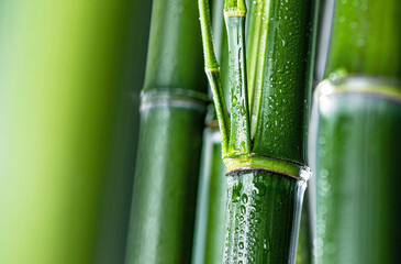Obraz premium Fresh Bamboo with Rain Droplets - Natural Beauty Close-up