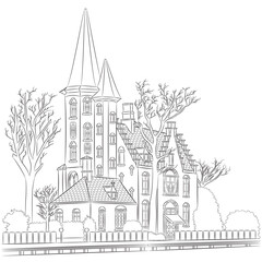 Vector drawing of historic building in Bruges Belgium
