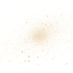 Golden sparkling glitter dust burst with glowing light particles and magic shine on transparent background for luxury festive design