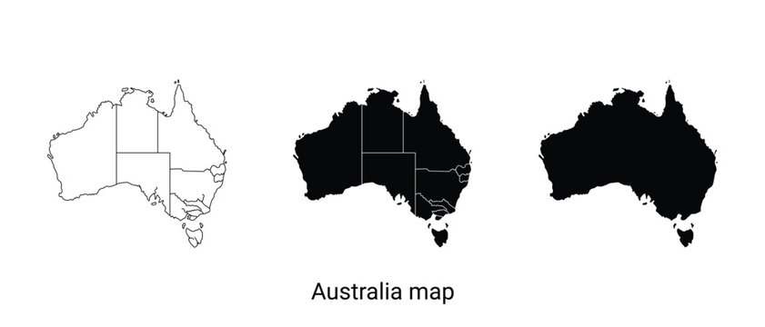 Three australia map illustrations in black and white