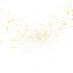 Golden sparkling glitter dust burst with glowing light particles and magic shine on transparent background for luxury festive design