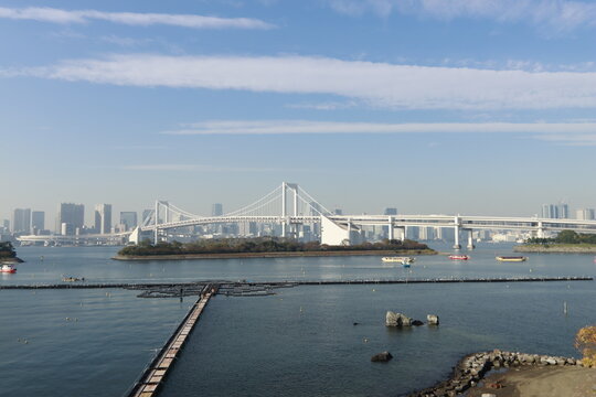 Puente Raibow  y skyline de Tokio en la bah&iacute;a de Odaiba Tokio, Jap&oacute;n