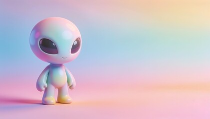 Sweet curious alien creature in a serene dreamlike pastel setting