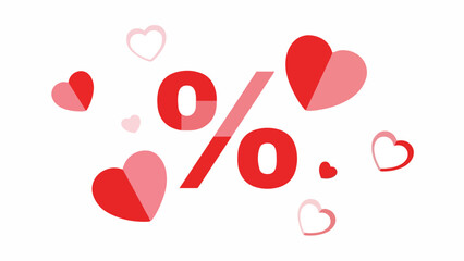 Percentage symbol with hearts on white background, representing love and discounts for sales and promotions