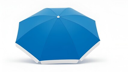 Striking blue beach umbrella casting shadows, showcasing vibrant color and design against a clean