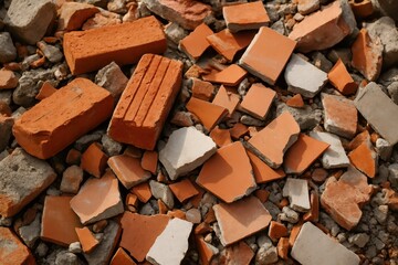A Close-Up View of Colorful Broken Ceramic Tile and Brick Pieces