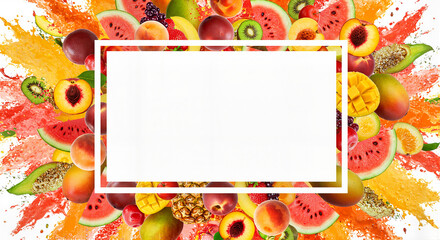 Colorful arrangement of fresh fruits with blank space for design  