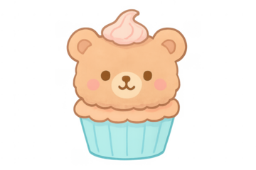 Cute bear cupcake with pink frosting illustration