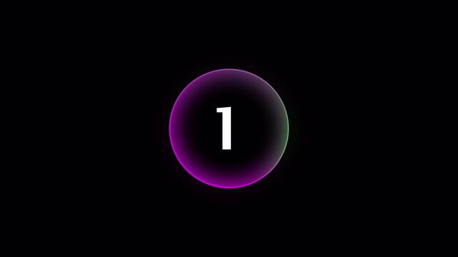 5 to 0 second futuristic countdown timer neon light style on black background, alpha channel
