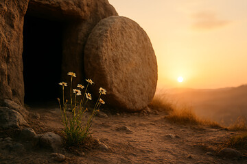 Rolled Stone with Wildflowers