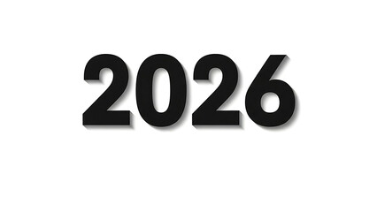 2026 new year number with shadow on white background, simple design