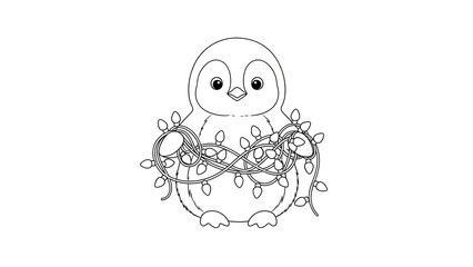 Holiday Penguin: An adorable penguin figure is playfully entangled in a string of festive Christmas lights, with its endearing charm and holiday spirit.