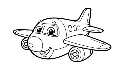Cartoon Airplane: A cheerful cartoon airplane with a friendly face, perfect for children's designs, embodying joy, and exploration. 