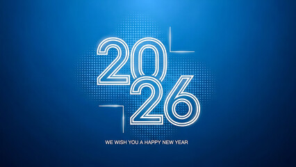 Modern line art 2026 happy new year typography on blue background