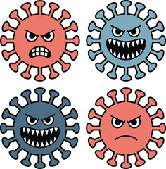 Angry cartoon virus characters illustration expressing aggression and frustration in a healthcare setting pandemic pathogen outbreak infectious disease microorganism concept medical health awareness f