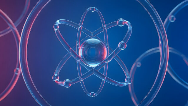 Atom Structure: A striking visual representation of an atom, showcasing its intricate structure with orbital rings and a central nucleus, symbolizing scientific concepts and discoveries. - Powered by Adobe