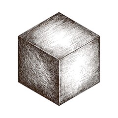 Vintage hand drawn geometric cube illustration high resolution image