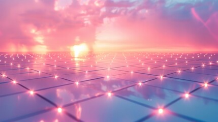clean pastel tech grid with glowing light points on soft background